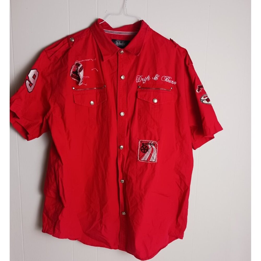Drift & Burn Auto racer short sleeve button down  Men's Size 3XL
